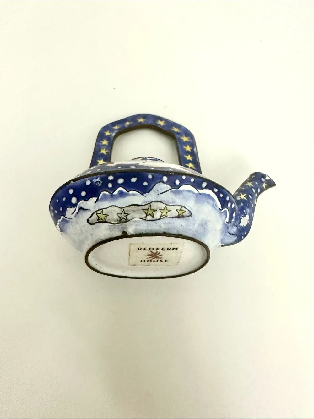 Vintage Redfern House Enamel Mini Teapot-Featuring Flying Pigs, Snow, Stars